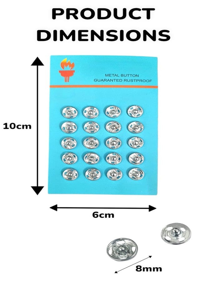 RIANZ Embroidery Material 8 MM Silver Tich Buttons (Fancy Buttons/Snap Buttons/Clip Buttons/Chit Buttons/Hook Buttons) for Clothes Craft,Dressmaking and Sewing Purpose (Silver - Pack of 40 Buttons) - Image 2